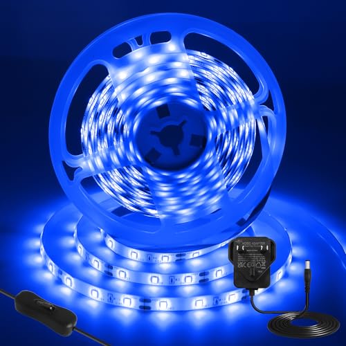 iNextStation Blue LED Strip Lights, 5M SMD2835 Cuttable LED Tape Lights with Plug, 12V 300 LEDs Outdoor Waterproof Light Kit for Bedroom TV Backlight Gaming Room Monitor Bar Cabinet Ceiling Wall Decor