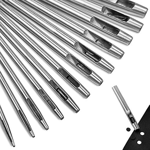 qipuneky 12pcs/Set, Leather Puncher, Leather Processing Tool for Leather Watchband, Belt Canvas Paper Plastic Hollow Puncher Tool (Steel) Cover