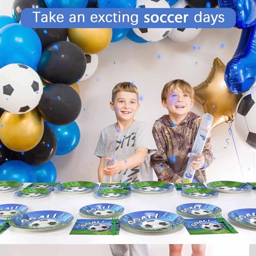 Heboland Soccer Party Decorations Dinnerware Set For 25 Guests, 100 Pieces Soccer Party Paper Plates Napkins Forks For Men Boys Birthday Decoration thumb #1
