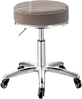 Adjustable Height Stool with 5 Wheels/Thick Sponge,Ergonomic Chrome Steel PU Leather Bar Stool Shop Stool,Hydraulic Rolling Swivel Salon Stool,Massage Spa Tattoo Cou Grey (Brown)