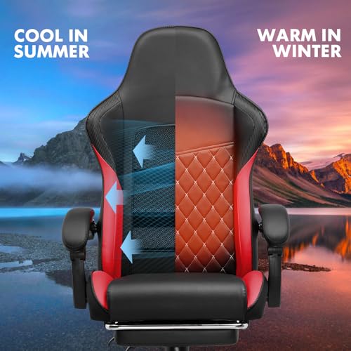 GTPLAYER High Back Leather Ergonomic Gaming Chair with Footrest and Lumbar Support (Red)