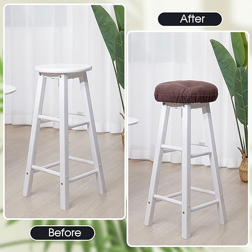 Image of Marsui 4 Pieces Bar Stool Cover Non Slip Padded Cushion, 12 Inch, Brown