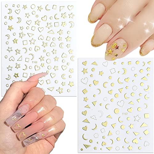 Gold Nail Art Stickers, Starry Sky Nail Self-Adhesive Sticker Design, Laser Gold Glitter Moon Stars Constellation Line Nail Art Decals For Women Girls Manicure Decorations Diy Transfer Nail Art Decal #TOP3