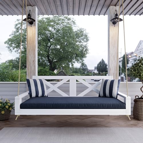Image of Malvern 5 Foot Wood Porch Swing Bed in White Paint, Amish Handcrafted Daybed Style Swing