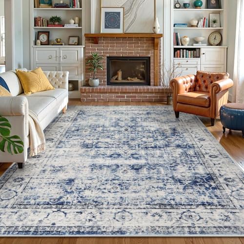 Lahome Margot Vintage 8x10 Rugs for Living Room, Large Washable Rug for Bedroom Office, Boho Distressed Dining Room Rug Soft Stain Resistant Low Pile