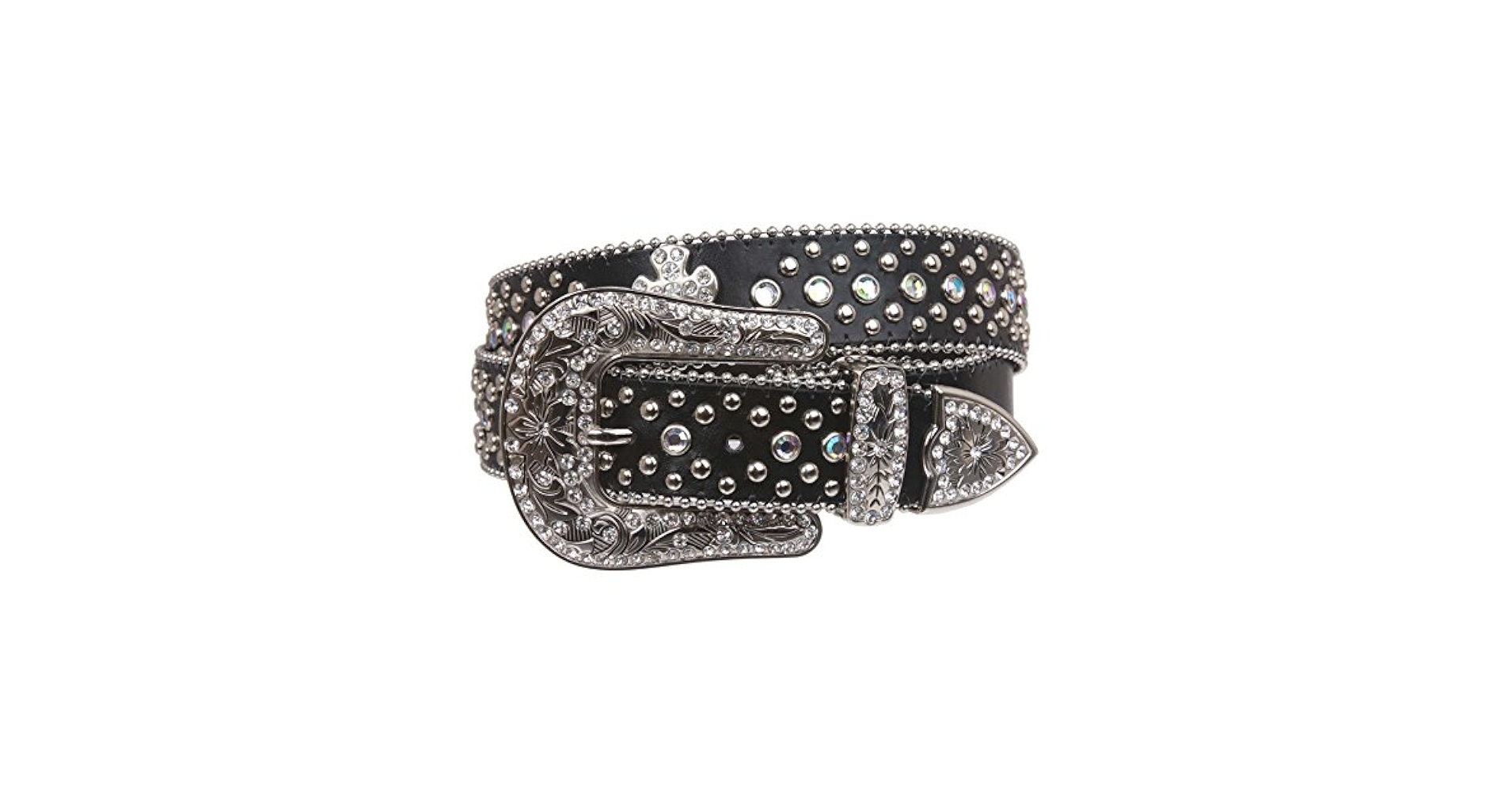 小物 cross buckle studs design belt Black Leather Chrome Studded Unisex Belt With Crosses Metal