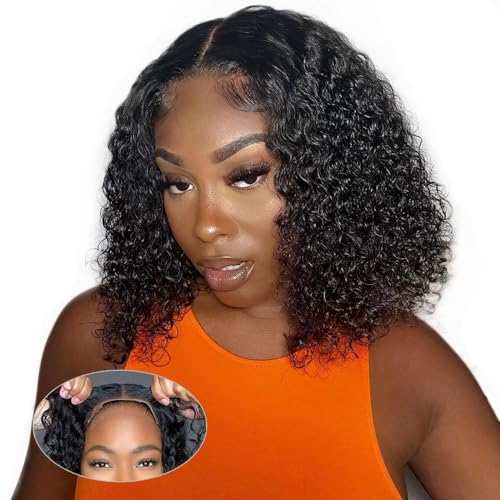 Curly Short Bob Peluca wig Human Hair Wear and Go Glueless Wigs Human Hair Pre Cut Lace wig Human Hair for Black Women 4x4 Lace Wig 180% Dichte Curly Bob wig Human Hair Wigs 12inch