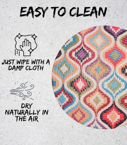 Image of LaVichitra Cotton Table Placemat | Dining Table Mat | Bed Side Table Mat | Cotton Round Shape Placemats | Washable PlaceMat for Shelves & Plant Pots - Pack of 1, Ikat Print