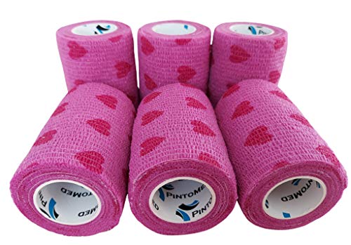Venda Cohesiva Love Rosa 6 rollos x 7,5 cm x 4,5 m autoadhesivas vendaje Flexible, calidad profesional, primeros auxilios, lesiones de los deportes, rodillos embalados individualmente - Pack d