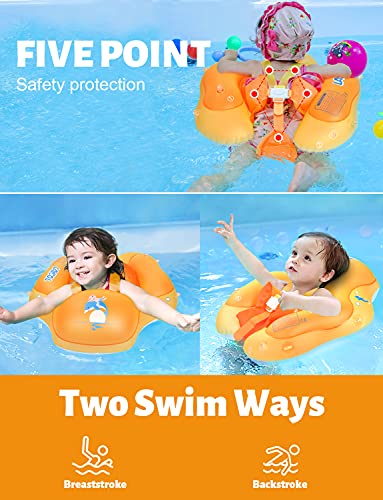 Laycol Baby Swimming Float Inflatable Baby Pool Float Ring Newest With Sun Protection Canopy,Add Tail No Flip Over For Age Of 3-36 Months (Orange, L) #TOP3