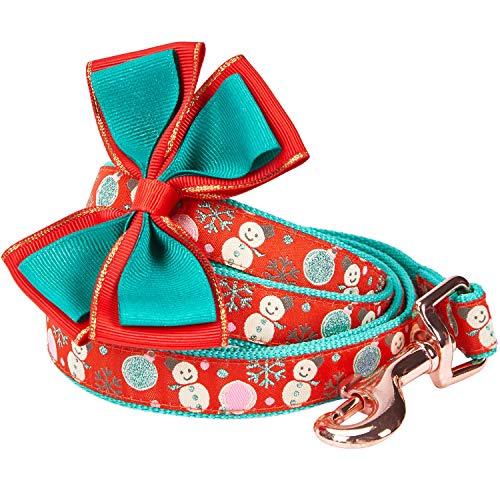 Blueberry Pet Snowman Making Christmas Designer Dog Leash with Bowtie, 5 ft x 3/4', Medium, Leashes for Dogs