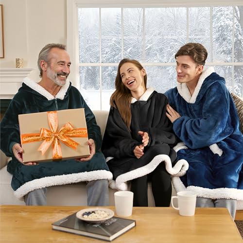 Giggling Getup Wearable Blanket Hoodie for Women Men Gifts for Women Mom Wife Sherpa Fleece Hooded Blanket Sweatshirt Warm Cozy Sherpa Wearable Throw with Pocket & Sleeves for Adult Standard Black