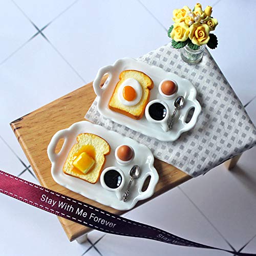 LOadSEcr Dollhouse Food, Miniature Dollhouse Accessories, Simulation Egg Toast Food Breakfast Tray Mini Figurine 1/12 Doll House Accessory for Dollhouse Butter Toast