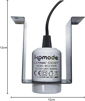 Komodo Ceramic Lamp Fixture and Mounting Bracket for Reptile Enclosures Durable Mountable Heat Resistant Basking Light Bulb Indoor Habitat Lighting | Suitable for various reptile enclosures – Heat and UV resistant for longer life – Long 170cm cable with switch