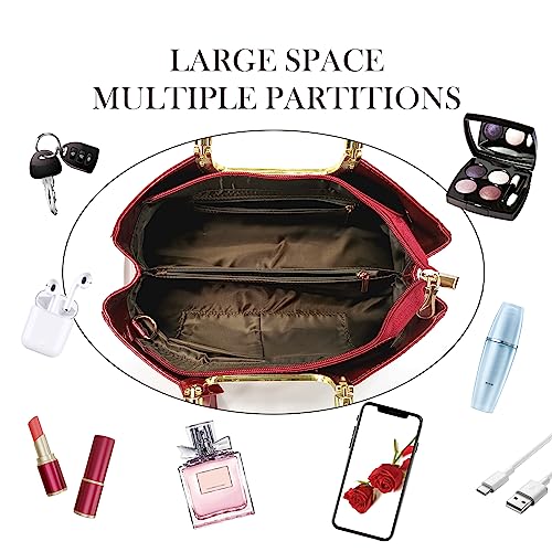 Sharpad Glossy Faux Patent Leather Structured Shoulder Handbag Women Evening Party Satchel Wedding Satchel Retro Purse (Claret) #TOP4