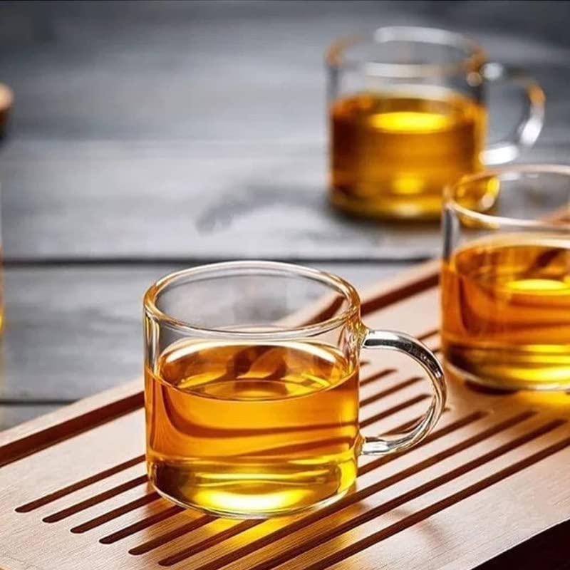 Image of IndusBay Pack of 6, Borosilicate Glass Tea Cups 130 ml Clear Glass Small Tea Coffee Mugs with Handle, Microwave Safe