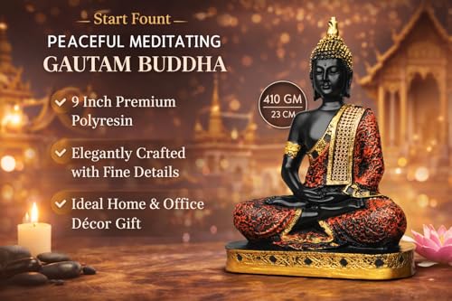 Image of Meditating Buddha Statue Showpiece, Gold Finish Decorative Resin Buddha Idol for Home Decor, Living Room, Office Desk, Meditation Room, Spiritual Gift, Tabletop Decorative Figurine