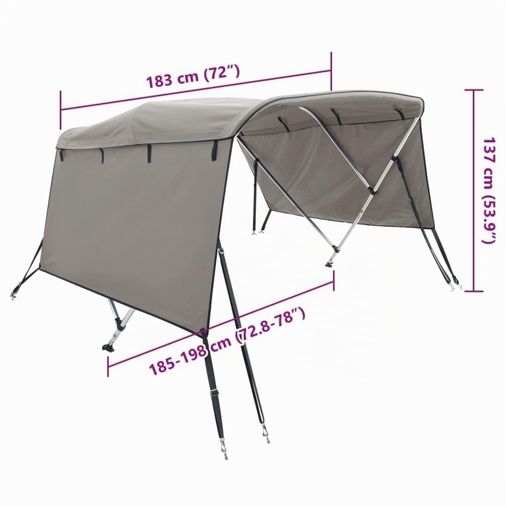 vidaXL Toit Bimini à 3 arceaux parois latérales 183x(185-198) x137 cm