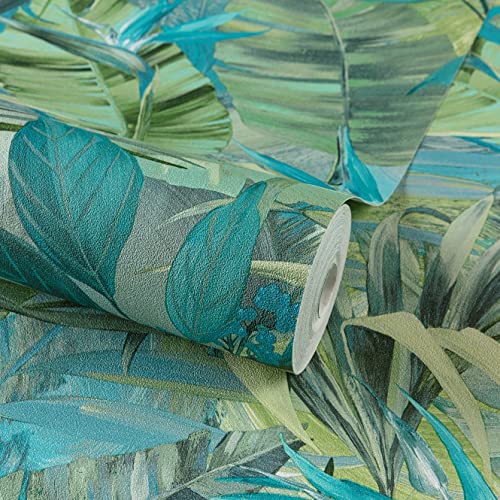 Grandeco Paradise Jungle Painted Flower Blue & Green Textured Wallpaper JF2302