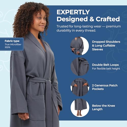 MONARCH Chamois Microfiber Shawl Hotel Robe - Lightweight Absorbent Soft Spa Bathrobe in Cypress4