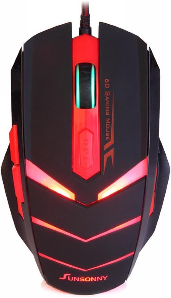 Qisan Gaming Mouse USB Wired 6 Button 1600DPI LED Red Light Mouse(Black)