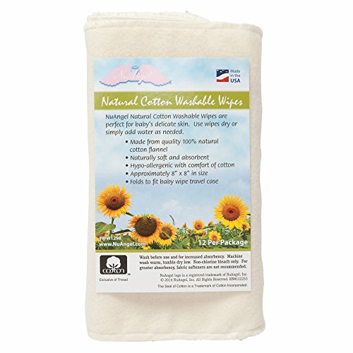 Image of NuAngel 100% Cotton Reusable Baby Wipes - 12 Count - Natural - Made in USA, Baby Necessary Items for Easy and Eco-Friendly Diaper Changes, Reusable Baby Wipes, Cloth Wipes, Baby Muslin Washcloths