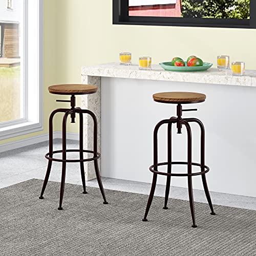 Philodwell Set of 2 Barstools for Kitchen Counter,Round Wood Industrial Metal Stool,Kitchen Stools with Footrest,Swivel Pub Height Chairs with Metal Frame,Brown - Image 2