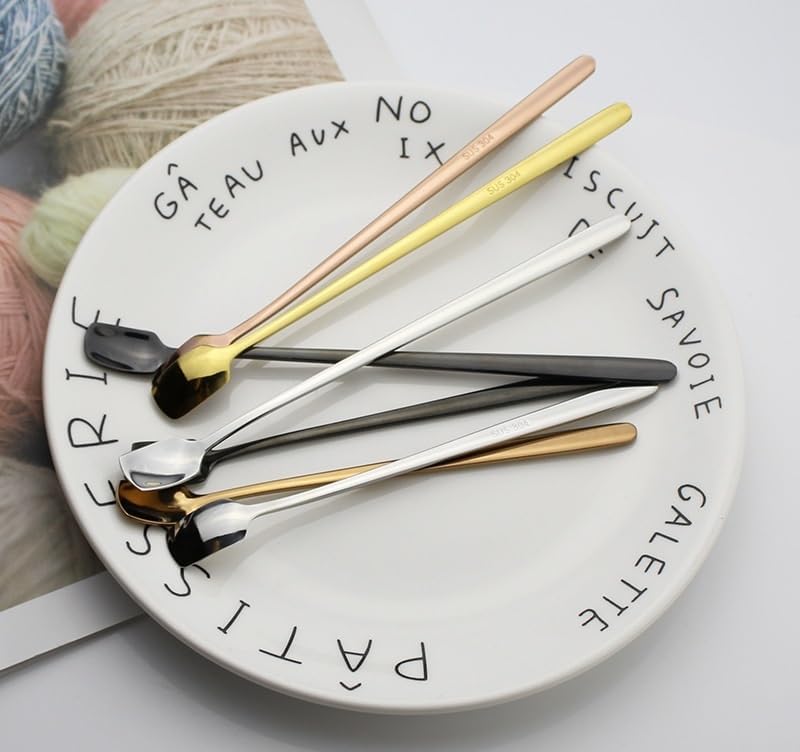 Silverware Flatware Set, 4/16/24/32/40/48 Pieces 304 Stainless Steel Coffee Spoon Mixing Spoon Creative Ice Spoon Square Head Dessert Honey Spoon(4Set-16Pcs)