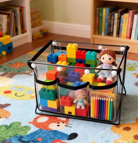 Image of Craft Caddy, Free Standing Yarn and Craft Organizer with 3 Clear Front Pockets, 9.25 inch L x 6 inch W x 6.5 inch H