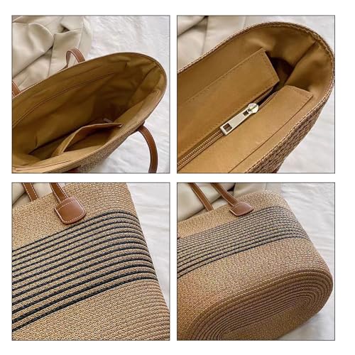 Straw Beach Bag for Women Summer Shoulder Bucket Handbag Straw Tote Bag Woven Shoulder Purses2