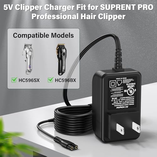 5V Hair Clipper Charger Replacement Compatible with SUPRENT Pro Clipper, Power Cord AC Adapter Fit for SUPRENT PRO Hair Clippers Professional Trimmer Charging Plug Cable DC5V 5VDC - Thumbnail 4