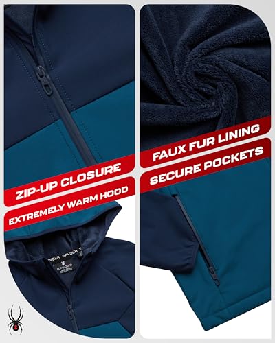 Image of Spyder Mens Softshell Jacket - Faux Fur Lined Water Wind Resistant Performance Mens Fleece Jacket for Hiking Running Jogging