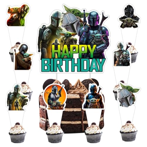 25 Pcs Mandalorian Cake Topper and Cupcake Toppers Set Birthday Party Supplies for Kids Birthday Decorations