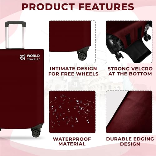 Image of Kraptick Non-Woven Luggage Cover - Waterproof, Dustproof, and Stretchable Luggage Protector Cover, Durable Non-Woven Luggage Case for Trolley (Red- 20 Inch, 24 Inch, 28 Inch) Combo of 3