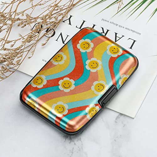Image of Elfish Mini RFID Aluminum Wallet Credit Cards Holder Business Card Case Metal ID Case for Men Women, Smile Flower