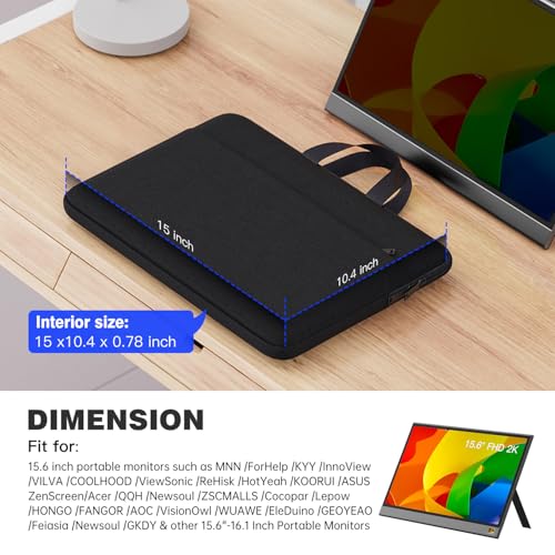 Image of 15.6-16.1 Inch Portable Monitor Case, Protective Carrying Sleeve for MNN ForHelp KYY InnoView VILVA COOLHOOD ViewSonic HotYeah KOORUI QQH Zenscreen 15.6 16.1 Inch Portable Monitor Case Bag, Black
