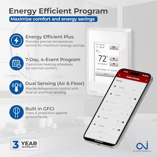 OJ Microline Electric Radiant Floor Heating Thermostat, WiFi Programmable Thermostat with GFCI, Dual Sensing, Dual Voltage, with Intuitive Touch Screen Interface, UWG4-4999, Includes Floor Sensor by OJ Microline - Image 7