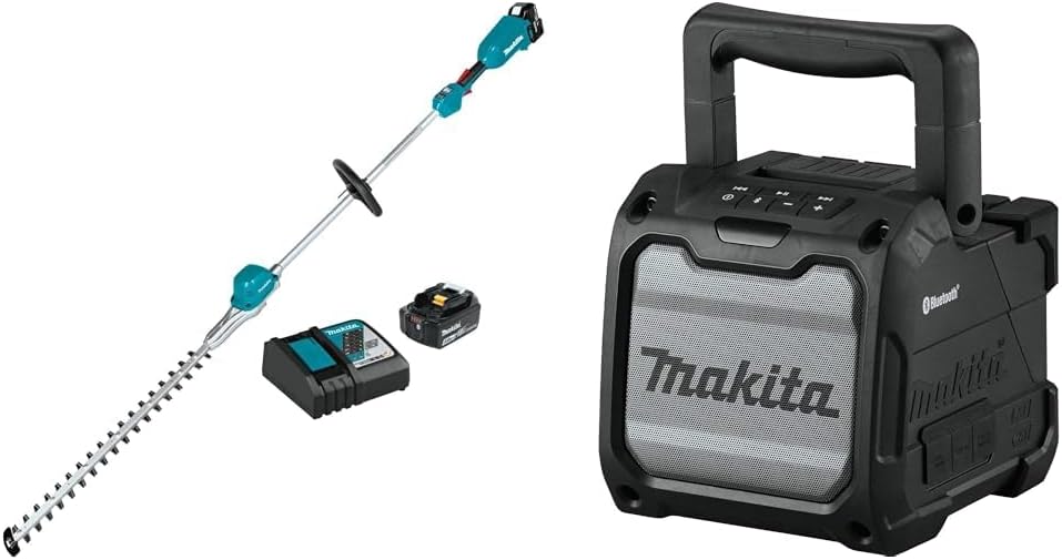 Makita XNU02T 18V LXT® Lithium-Ion Brushless Cordless 24" Pole Hedge Trimmer Kit (5.0Ah) with Bonus XRM08B 18V LXT® / 12V max CXT® Lithium‑Ion Cordless/Corded Bluetooth® Job Site Speaker
