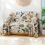 Wotcsil Plaid Divano Cotone Floreale Coperta Boho per Divano Coperta Cotone Singolo Copriletto 150x200cm, Paradiso degli Uccelli