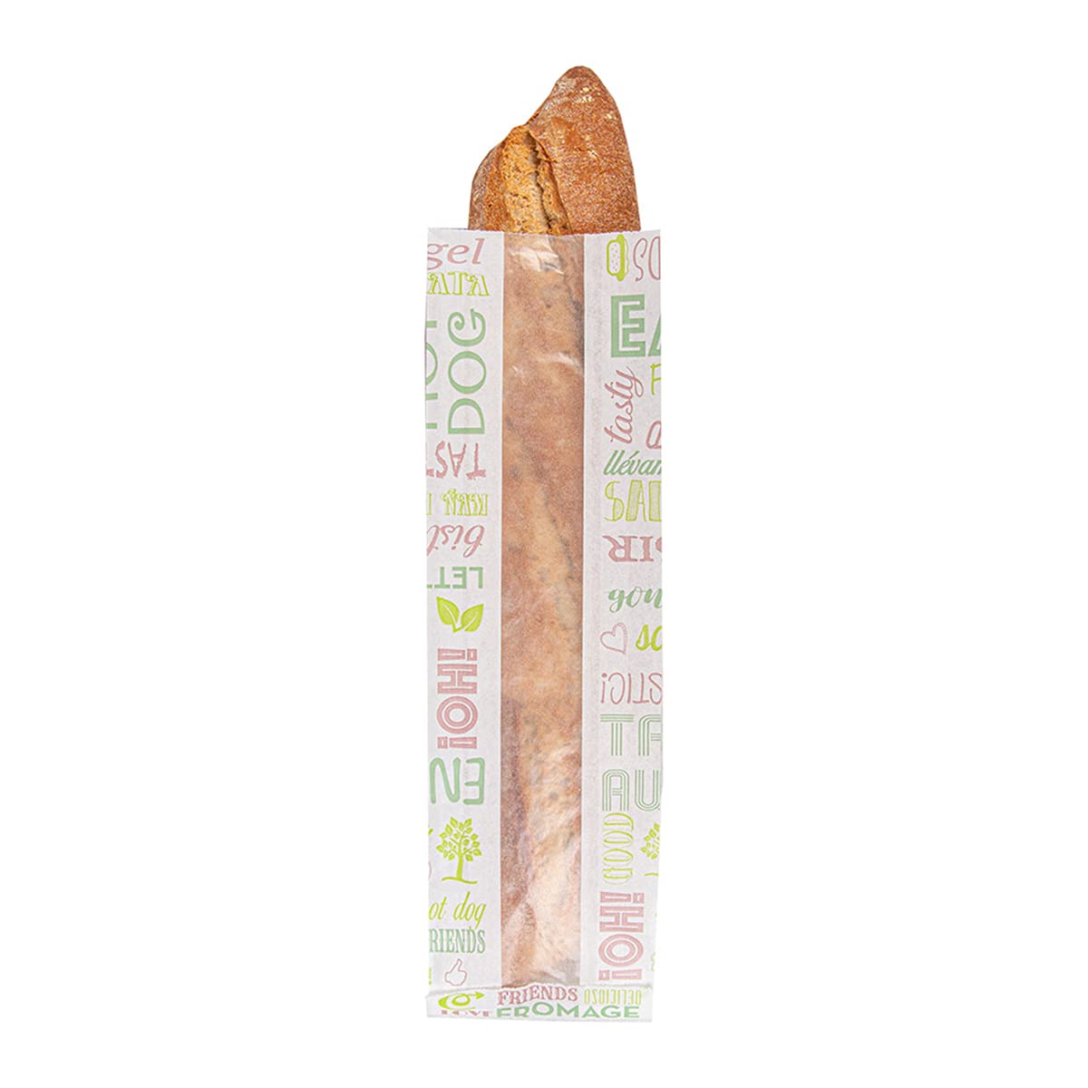 Sacchetti Baguette con finestra Eco 32 G/M2 9+4,5X30 cm Bianco Perg. Antigrasso 250 pezzi