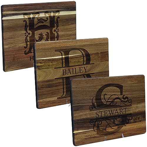 Brew City Engraving - Personalized Acacia Wood Cutting Board with Monogram Letter & Name - Laser Engraved (Medium - 13.5 x 9.5")