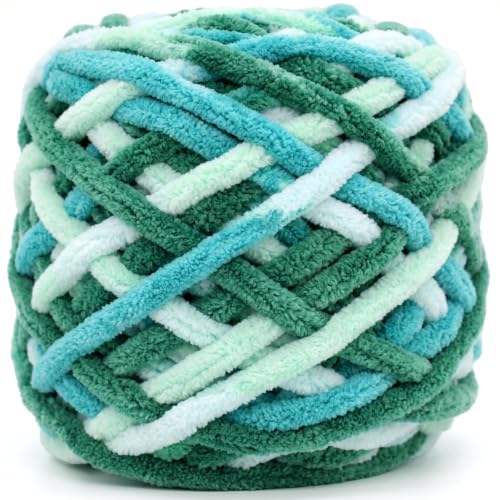 Image of Chunky Chenille Yarn for Crocheting,Green Fluffy Velvet Plush Yarn Thick Soft Chunky Chenille Yarn Baby Blanket Yarn for Crocheting Knitting Beginners 100g(Green Tone)