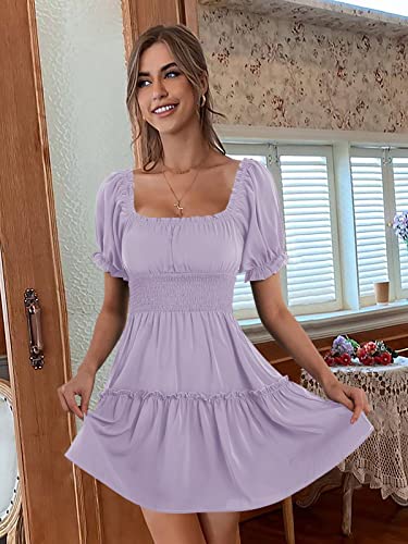 Image of Womens Babydoll Mini Dress Casual Square Neck Short Sleeve Summer Dresses