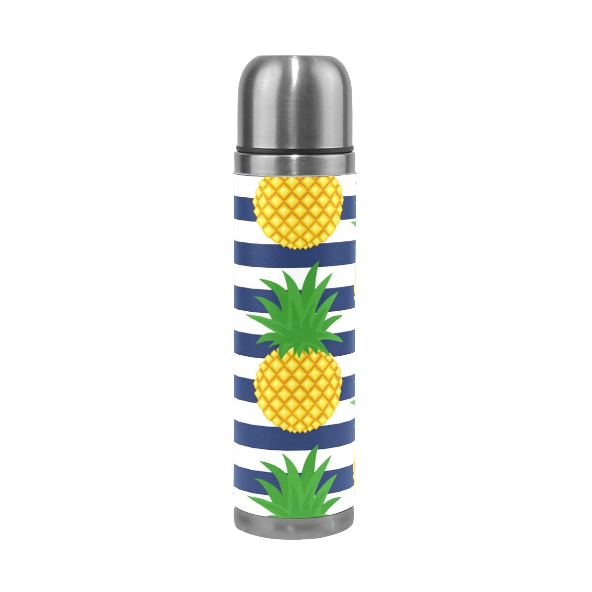 Taza de viaje aislada al vacío de acero inoxidable con doble pared a prueba de fugas, diseño de piña, personalizable impreso en piel auténtica, termo termo de 500 ml