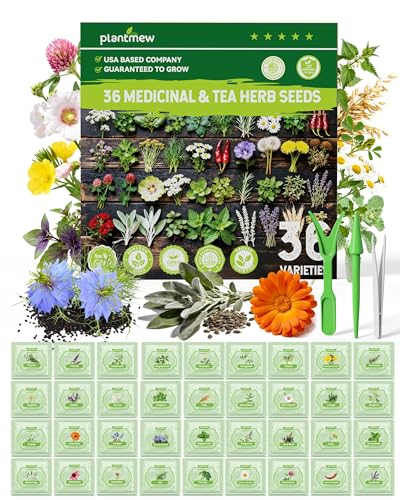 Medicinal Herb Seeds Variety Pack - 36 Non-GMO Herbal Tea Garden Seeds: Chamomile, Lavender, Echinacea, Yarrow, Mugwort for Planting Indoor & Outdoor, Apothecary & Homesteading Supplies