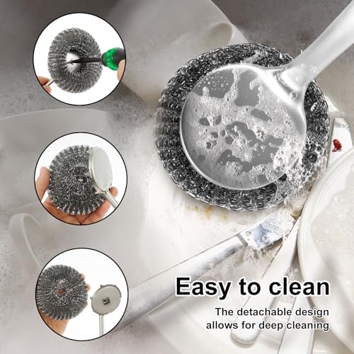 Image of 18PCS Steel Wool Scrubber with Handle, Deep Cleaning Metal Scrubber, Detachable Wire Metal Pot Scrubber Brush, Stainless Wire Metal Sponge Steel Scouring Pad for Cleaning Dishes Sink Griddles Grills
