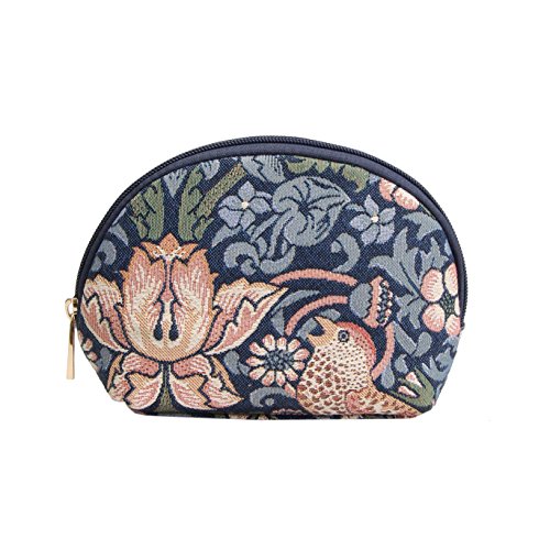 Signare Tapiz Neceser Mujer Neceser Maquillaje Neceser niña Organizador Bolsos de Mujer con diseño de William Morris (Strawberry Thief Blue)