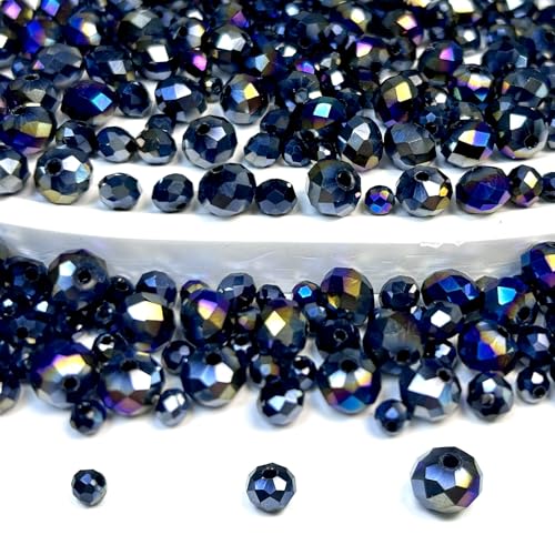 Chuxin 520pcs Glass Beads, Black Faceted Crystal Beads for Jewelry Making, 4mm 6mm 8mm Assorted Loose Bulk Bead for Bracelets Necklaces Suncatchers DIY Crafts