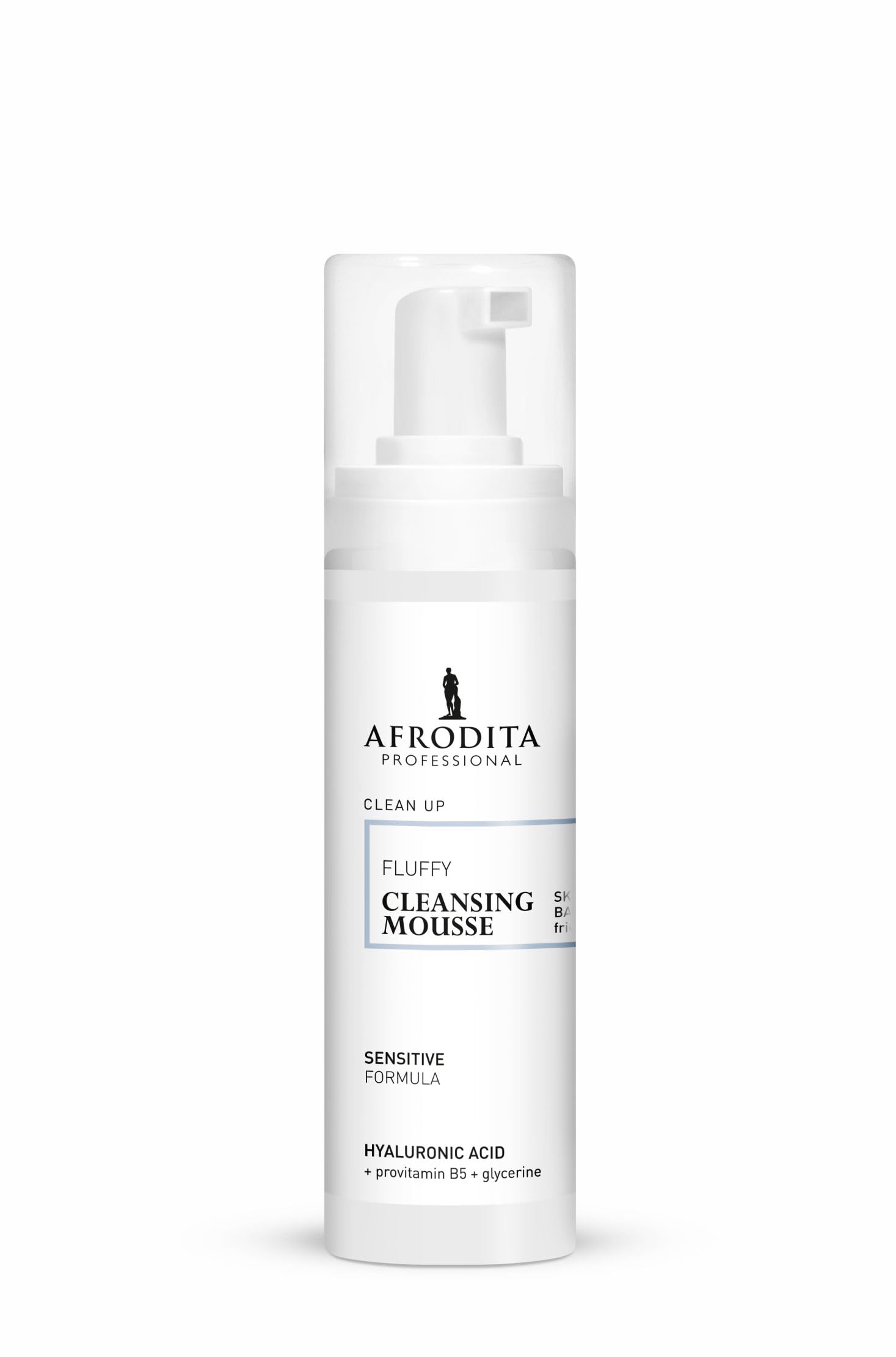 Afrodita Professional Clean Up Fluffy Cleansing Mousse detergente delicato viso pelle sensibile con acido ialuronico e provitamina B5, vegano, 200 ml