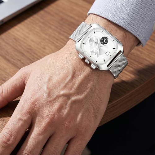 Image of Shocknshop Analog Square Dial Mesh Stainless Steel Strap Watch for Men and Boys -WCH186